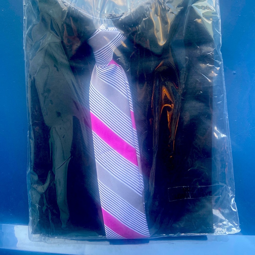 Van Heusen dress shirt for boys size 10 long sleeve with pink clip on tie.
